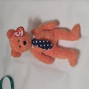 Ty Beanie Baby Bear Papa Fathers Day Plush Orange Bear with Blue Polka Dot Tie